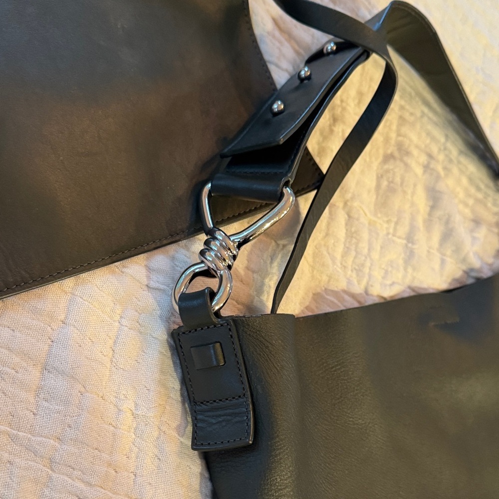 AllSaints Olive Green Leather Shoulder Bag with Silver Hardware - Picture 9 of 16